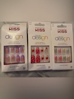 Kiss Press-On Nail Trio - Purple, Red, Pink, Green, Yellow
